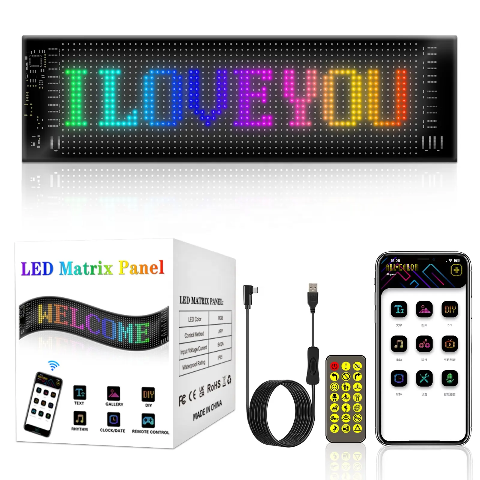 Display Mobil Led Bluetooth fleksibel Poster kontrol Wifi warna penuh HD tanda Display Led mobil jendela belakang tanda fleksibel