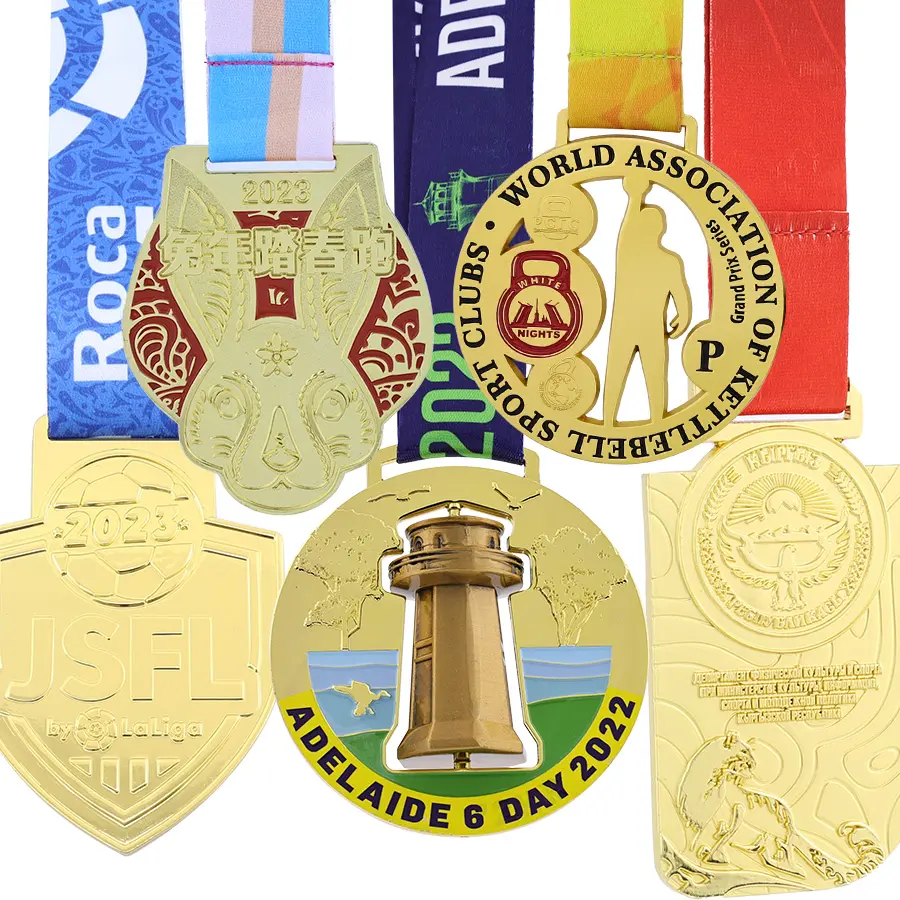 ميداليات تذكارية ذهبية مخصصة بتصميم المصنع ميداليات جوائز رياضية لسباقات الجري ورفع الأثقال
