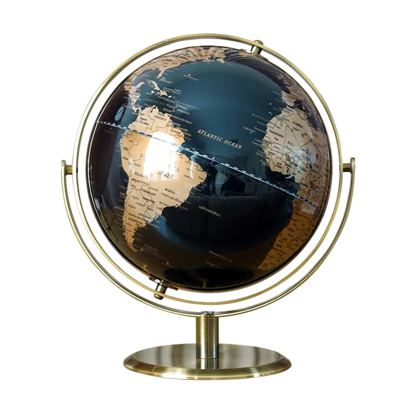 Pantalla giratoria de brillo de 20cm y 8 pulgadas, decoración de globo terráqueo giratorio, rotación mundial de oro negro, globo decorativo, decoración del hogar