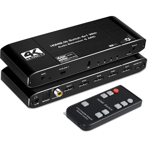 Interruptor de salida de Audio, 4K, HDMI, 4 puertos, 2.0b, 4x1, con arco Coaxial, Toslink, 3,5mm, con Control remoto IR, HDMI