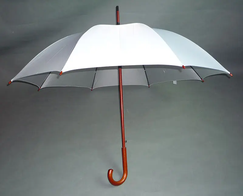 Ombrello con ombrello speciale da 23 pollici Logo personalizzato Auto aperto argento bianco albero in legno ombrello dritto