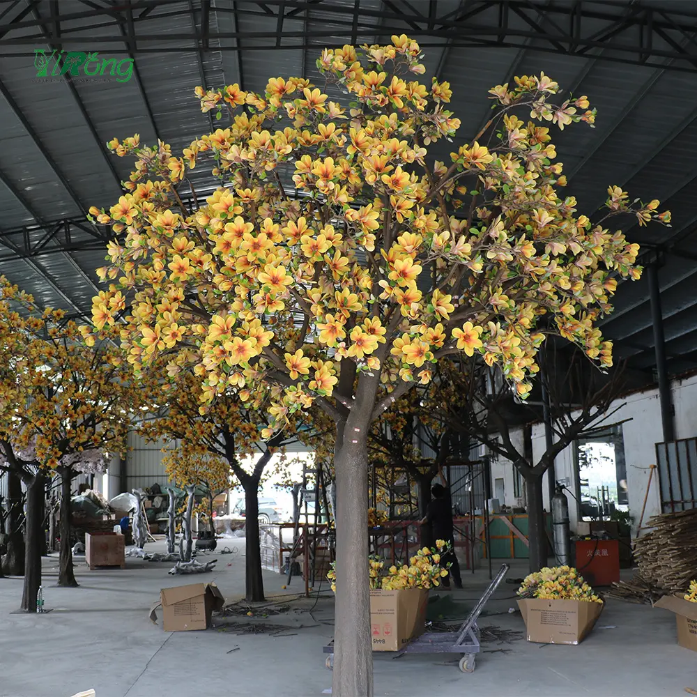 Faux magnolia jaunes artificiels de 3.5m et 4m, faits à la main, pour décoration intérieure et extérieure, bricolage personnalisé
