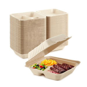 BPI sertifikalı tek kullanımlık 8 inç Bagasse hamuru 3 bölme kapaklı kutu biyobozunur tek kullanımlık 3-Compt kapaklı 8 inç kutu - Product Image 1