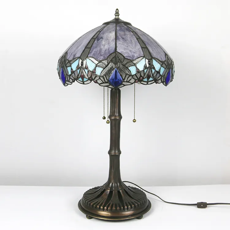 LongHuiJing 16 pulgadas vidrieras estilo libélula pantalla luces de escritorio lámpara de mesa Tiffany europea con Base de cobre
