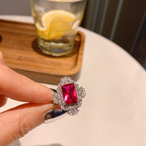 彩虹融合石红色绿色蓝色宝石戒指铂金电镀水晶戒指女士饰品批发 - Product Image 5