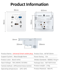 TYSH Type C + Usb快速充电，适用于美国欧盟英国插头应用遥控器图亚智能家居自动化Wifi墙通用插座 - Product Image 2