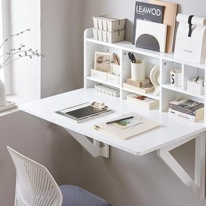 Pequeño escritorio plegable de madera multifuncional montado en la pared Escritorio de ordenador plegable mesa de ordenador con estante - Product Image 5