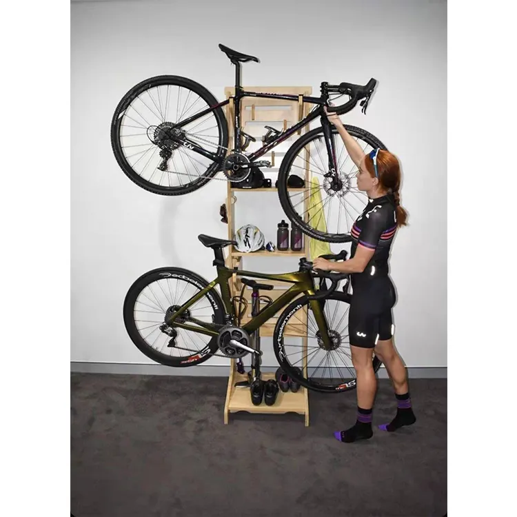 DIY Wooden Bicycle Display Parking Rack Floor Mounted Storage Rack Bicycle Frame Hanging Stand Plywood Shelf Bike Display Rack