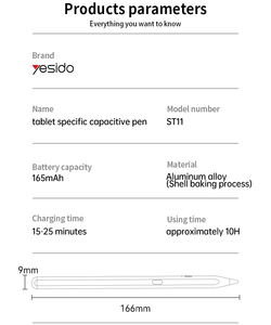 ST11 Yesido Type-C Active <strong>Stylus</strong> <strong>Pen</strong> Aluminum IP Tablet Productivity Touch Capacitive <strong>Pen</strong> for Tablet - Product Image 6