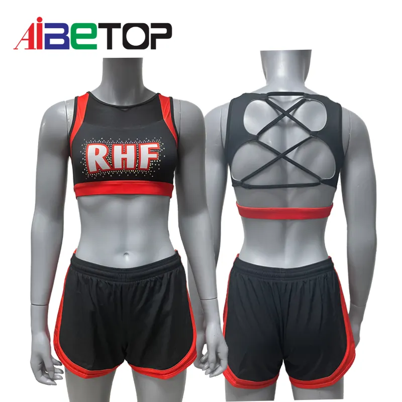 OEM Factory Price Hot Sale Competition Practice Crop And Short Customized Spandex Sets With Rhinestone For Girls IBETOP