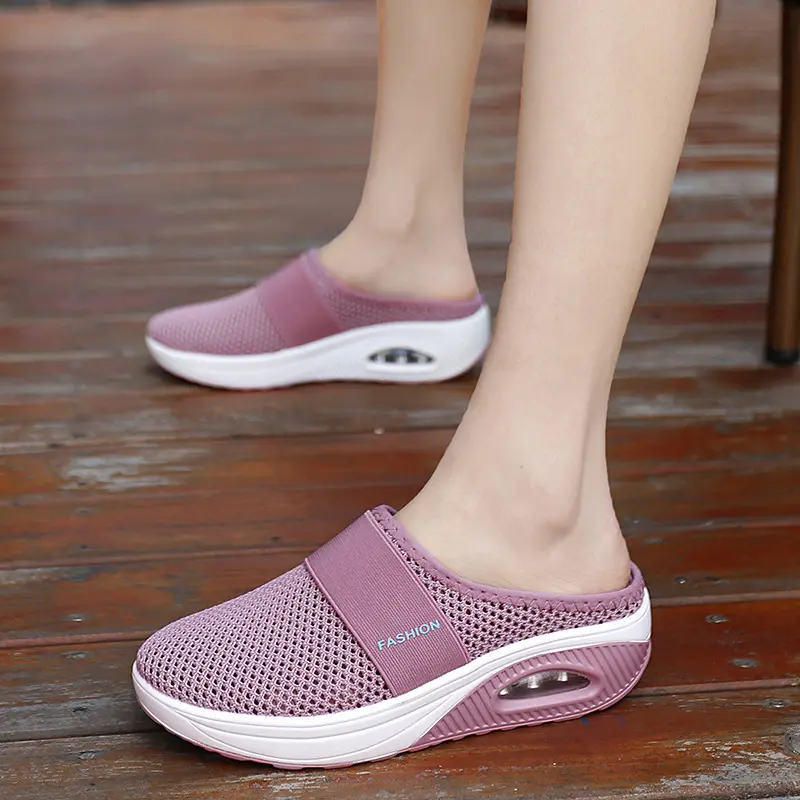 รองเท้าแตะครึ่งนิ้วสำหรับผู้หญิงขนาดพลัสไซส์รองเท้าไม่มีส้นรองเท้ามีตาข่ายรองเท้าส้นแบนผู้หญิง