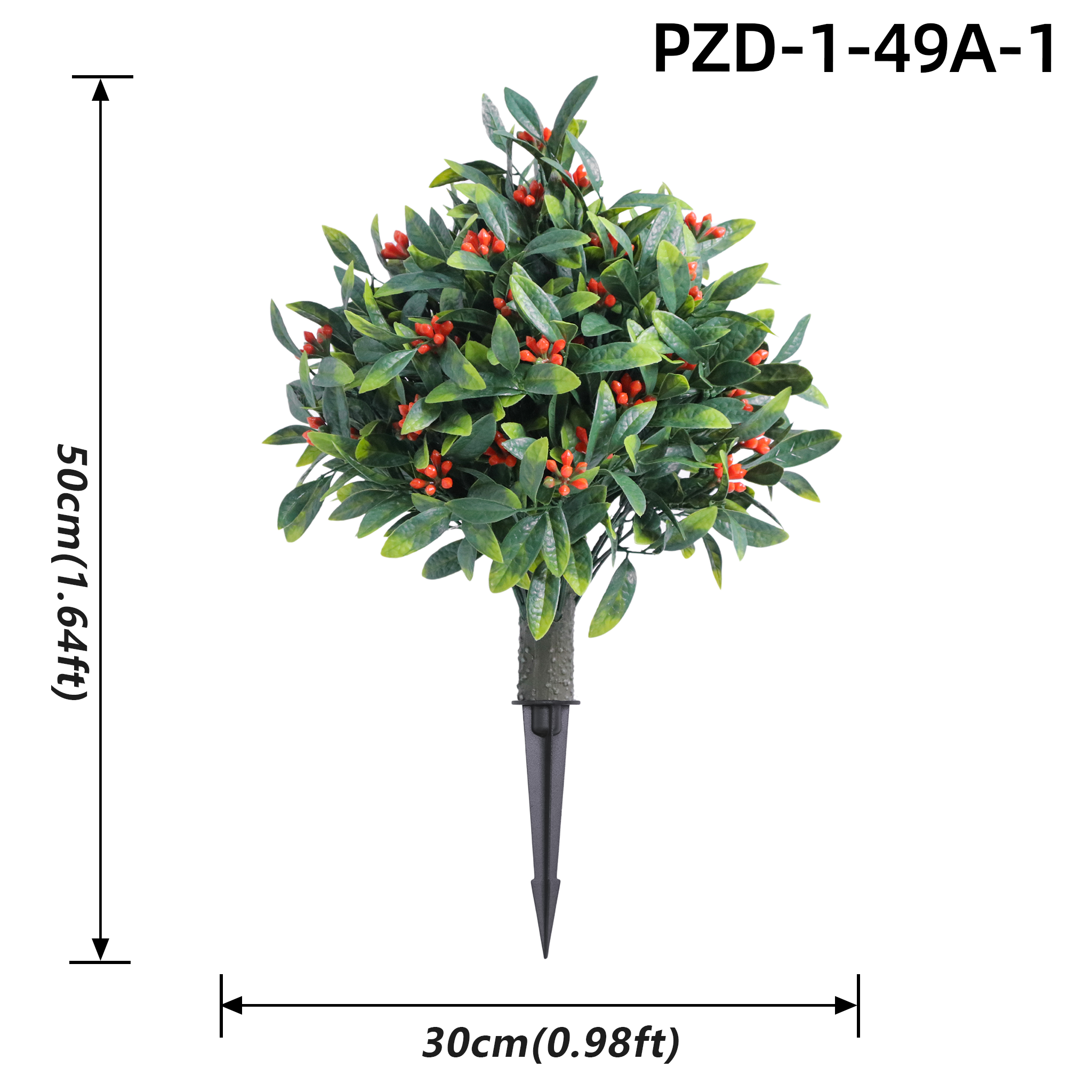 Green Artificial Leafy Bush With Orange Berries Insert Stake