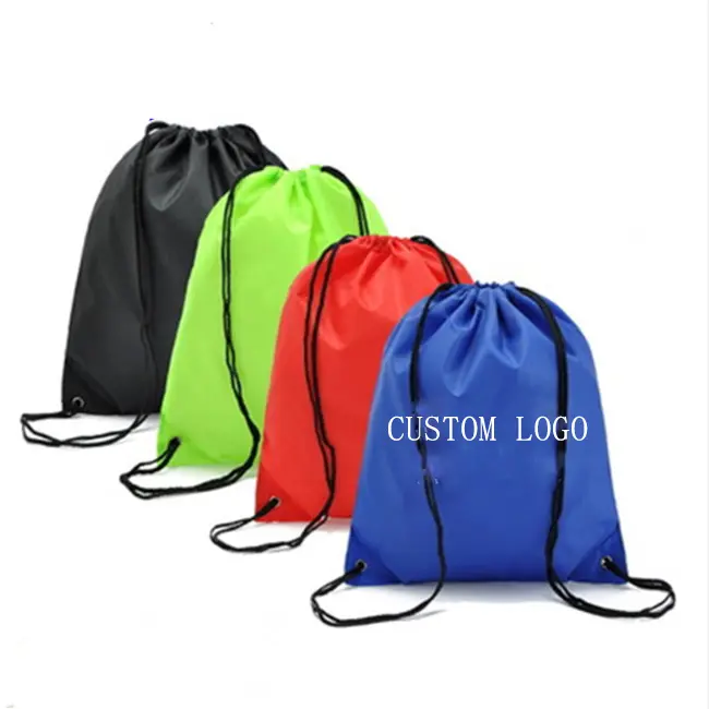 Atacado personalizado promocional poliéster nylon cordão 30cm loja e mochila cordão sacos