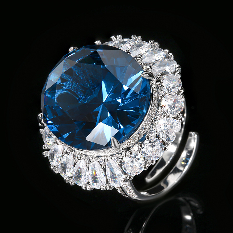open size Blue pointed crystal ring