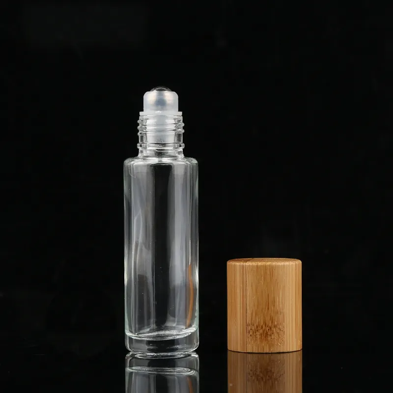 10 ml Bambuskappe durchsichtiger Glas-Parfümöl-Rollerflasche Ätherisches Öl auf Rollende Glasflasche mit Rollball für die Massage
