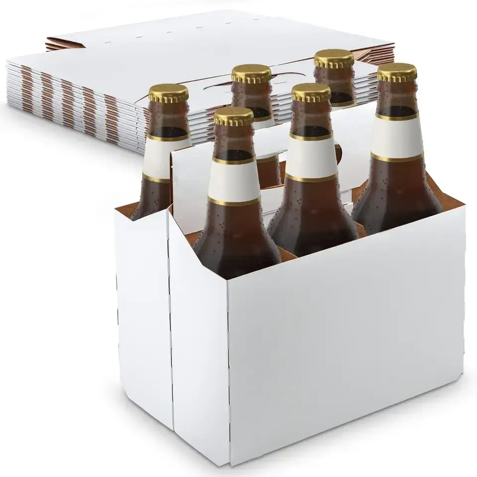 उच्च गुणवत्ता वाली बोतल धारक मजबूत तह 6 पैक बीयर की बोतल वाहक टेकअवे कार्डबोर्ड 6 पैक वाइन बोतल वाहक
