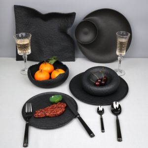 餐具餐具黑色盘子点状纹理圆形可定制婚礼宴会瓷盘餐具套装 - Product Image 1