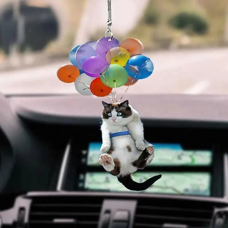 Adornos colgantes para coche y gato, accesorios de decoración para Interior de coche, con globo colorido