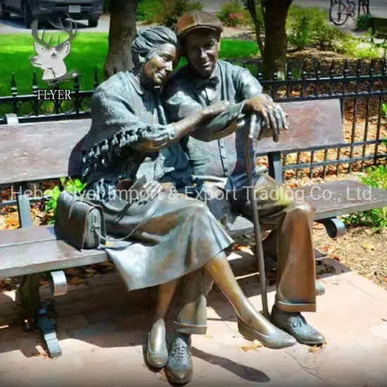 Wholesale Price Outdoor Decoration Metal Old Man And Woman Sitting On Bench Sculpture Bronze Life Size Couple Statues