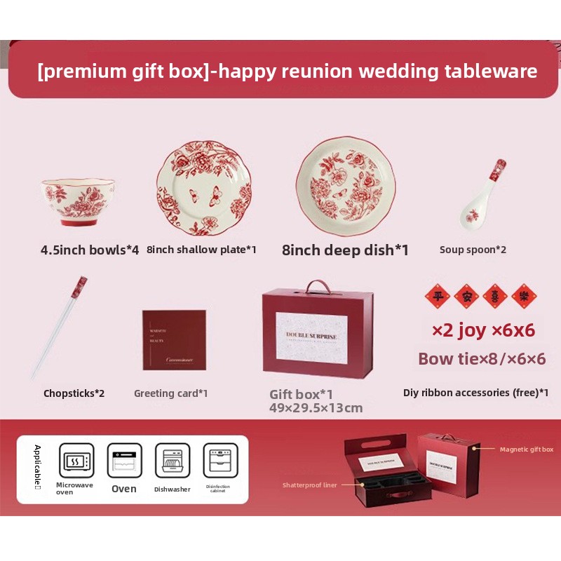 Juego de vajilla de 10 piezas, diseño "Brocade Box" con rosas rojas festivas.