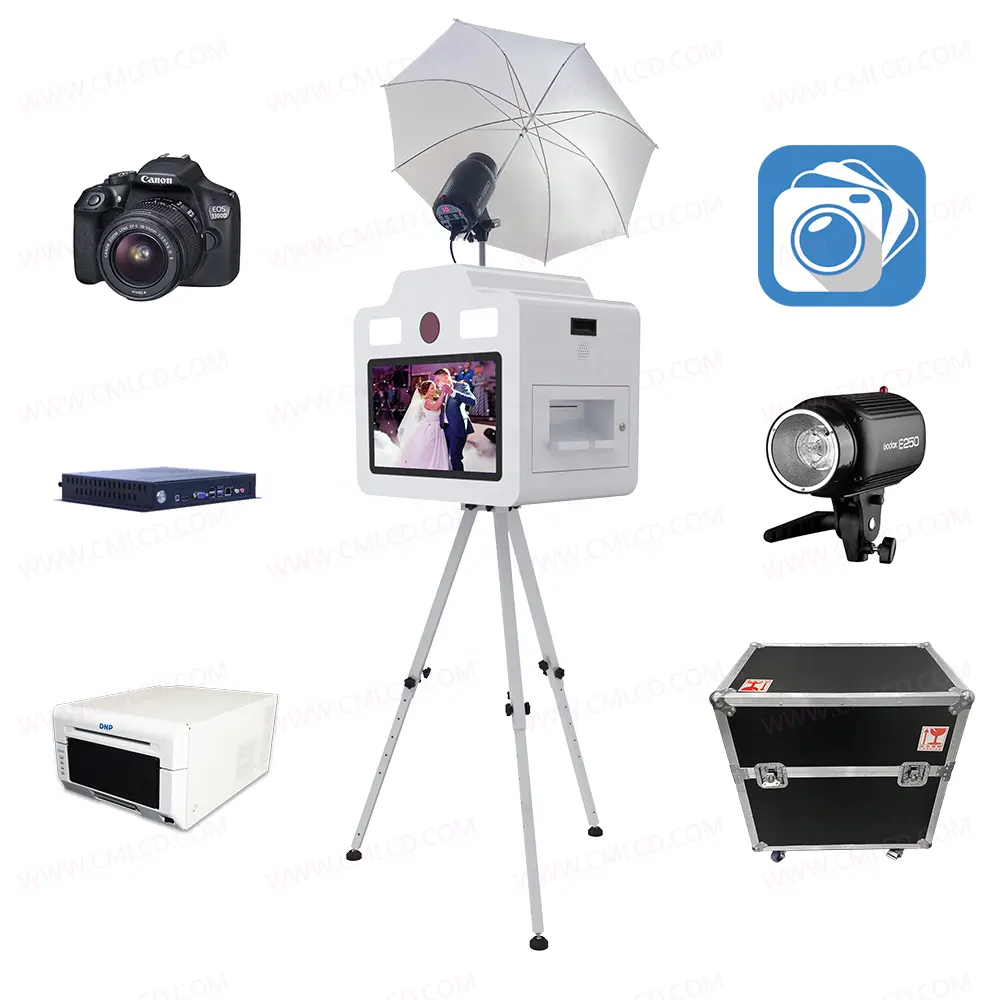 Trípode fotomatón caso 21,5 pulgadas pantalla táctil Monitor fotomatón fiesta boda selfie fotomatón instantáneo con impresora en el interior