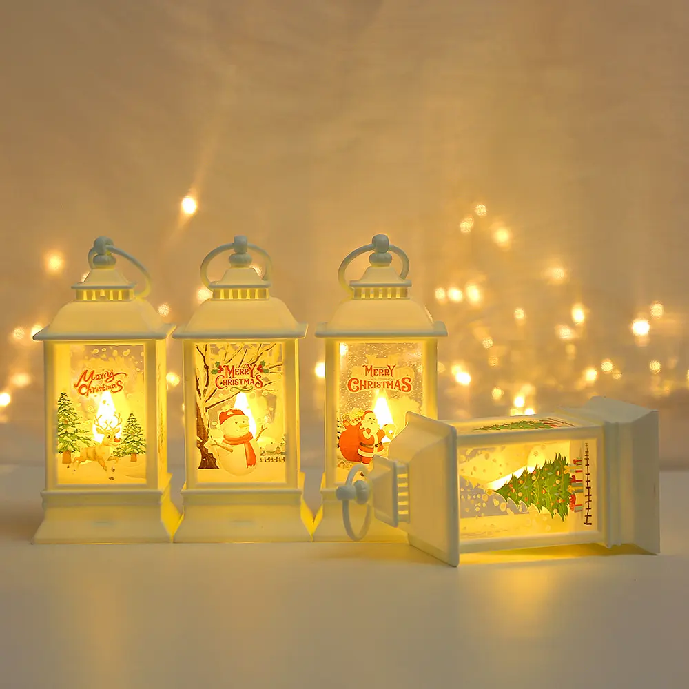 AHMH lampu LED dekorasi Natal, lampu LED kerajinan musik plastik lentera air salju Natal