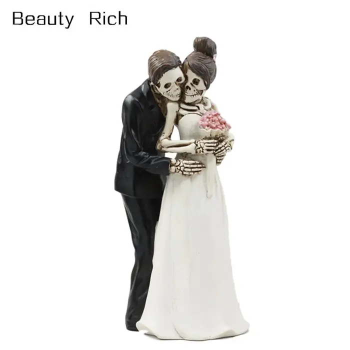 Esqueleto novia y novio posar para la foto de la boda pastel Topper estatuilla amor nunca muere ceremonia de boda esqueleto de los amantes de la decoración