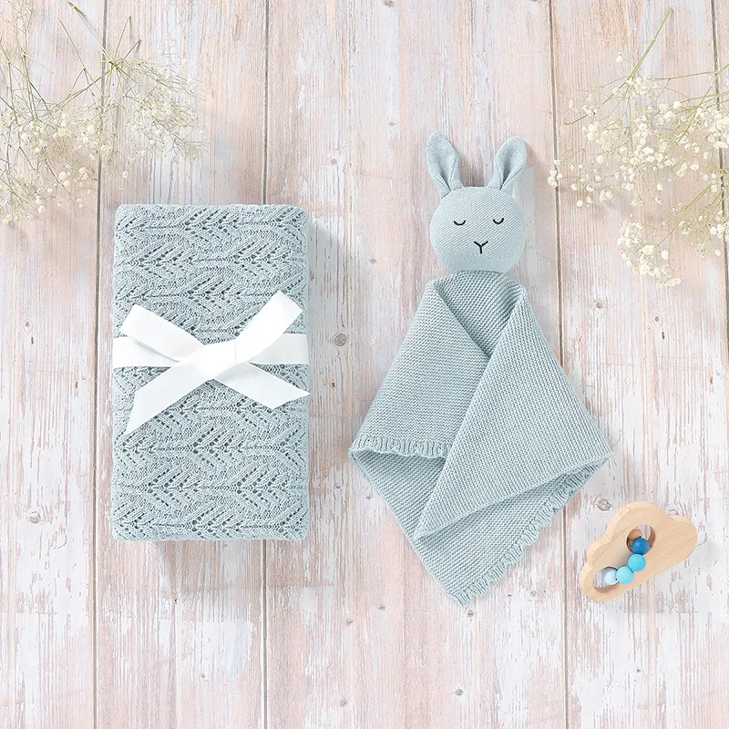 2022 özelleştirilmiş bebek battaniyesi yorgan seti çok renkli sevimli tavşan örme Lovey güvenlik örtüsü yenidoğan hediye için