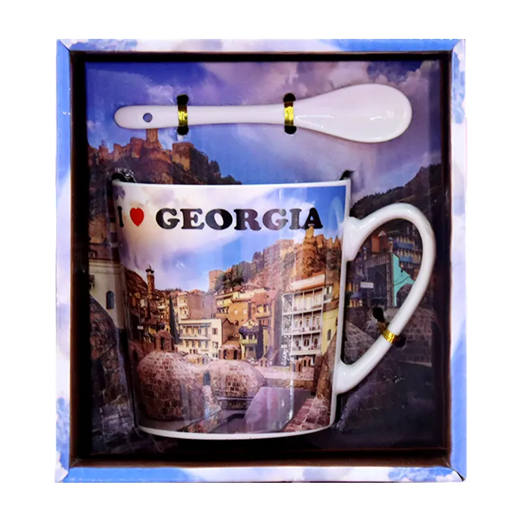 Caneca de café de cerâmica com logotipo personalizado, subolmação, impressão de geórgia, lembrança, caneca