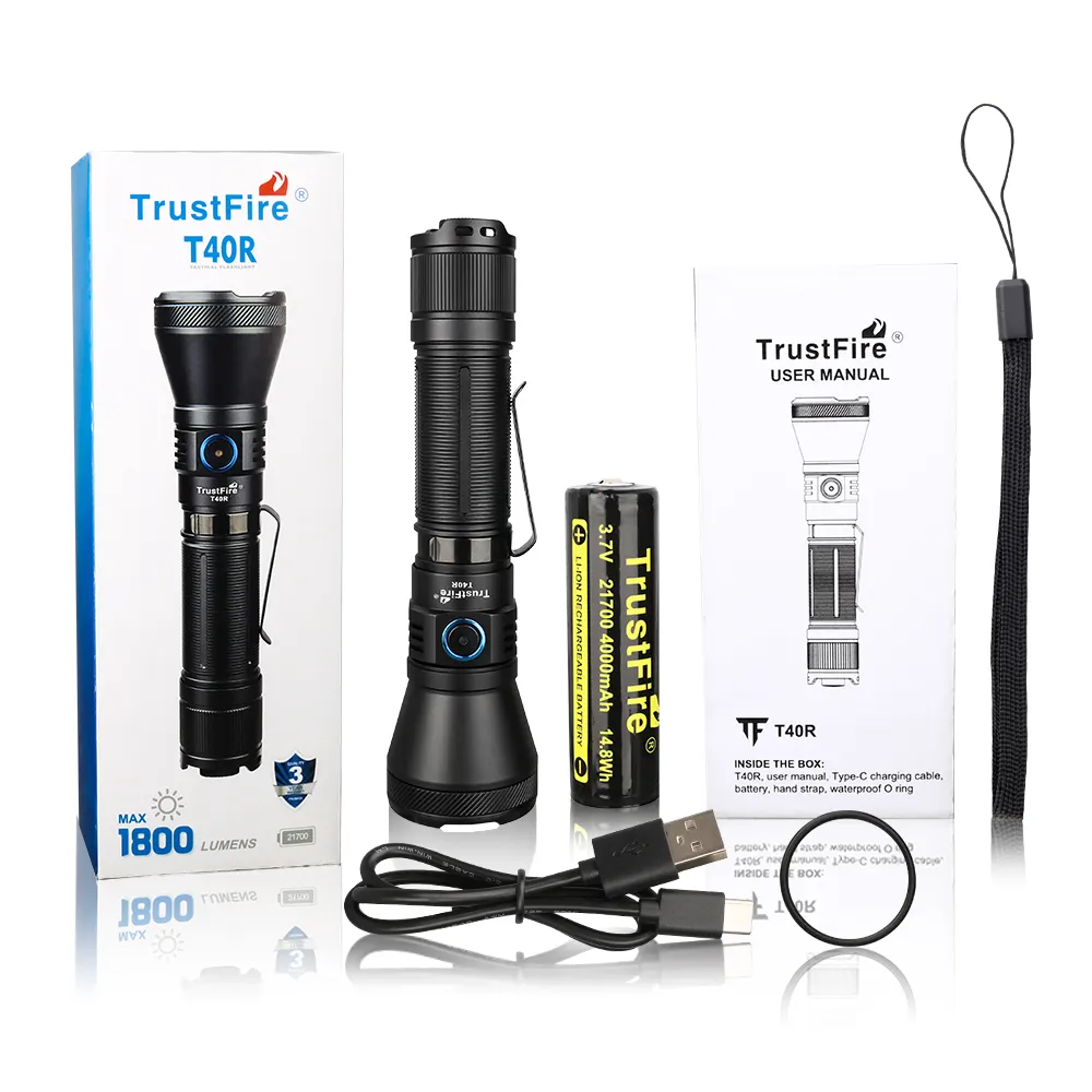 Trustfire 1Km Torch Light Flashlights Outdoor Hunting T40R 1800Lm Tactical Lantern 21700 Usb Rechargeable Flashlight
