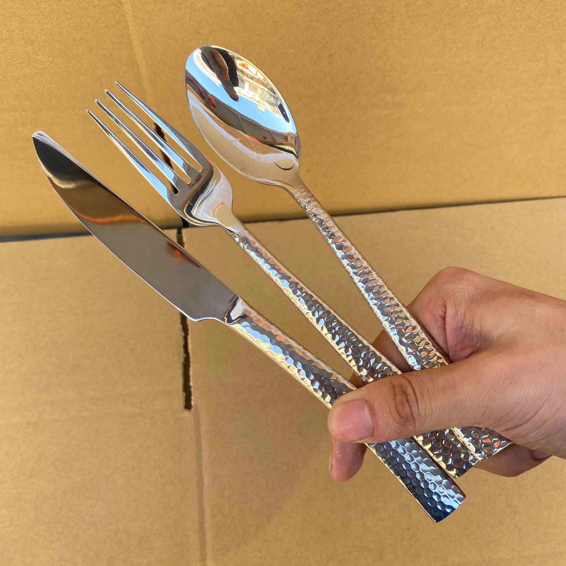 Hammered Knife, Fork and Spoon Set