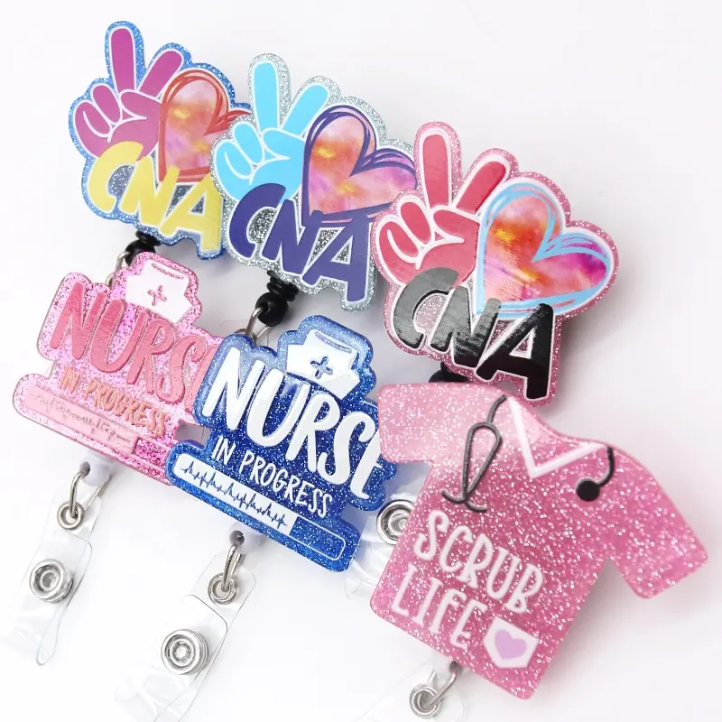 Mayorista Enfermera Personalizada CNA Enfermera En Proceso Insignia Brillante Carrete Scrub Life Bling Badge Carrete Accesorios