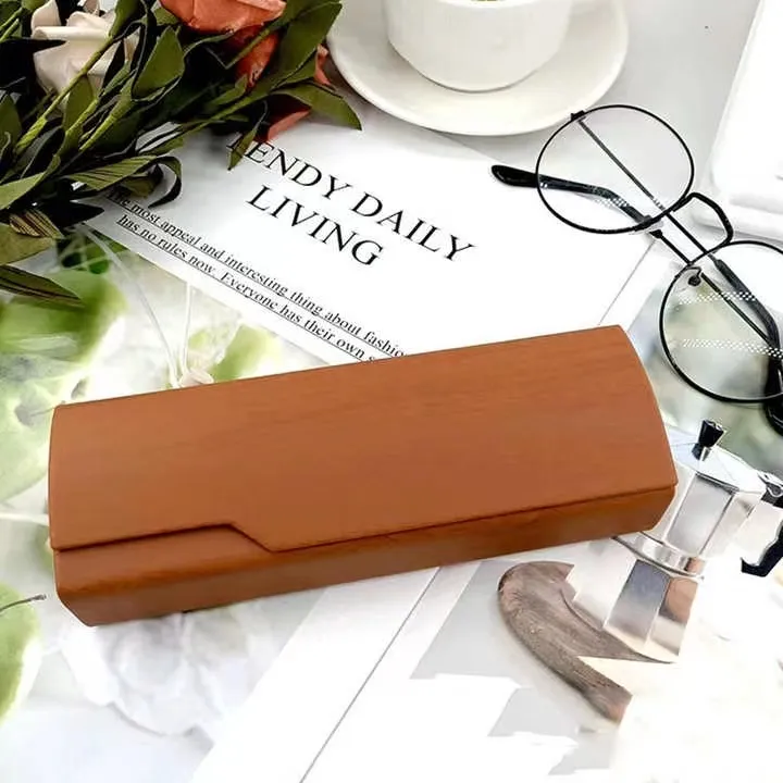 Customized Wooden Pattern Square Glasses Case Leather Custom Logo Handmade Luxury Glasses Box