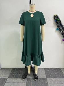 镂空圆领褶边弹力短袖宽松加大码连衣裙 - Product Image 5