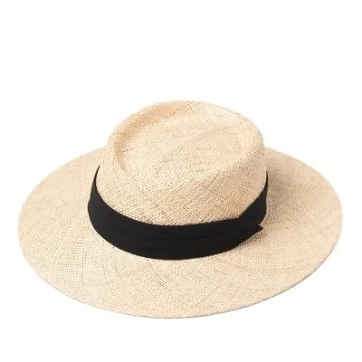 Spiaggia e borsa Set cappelli da sole Cowboy donne uomini nero tondo nastro cappelli di paglia 2021 feltro Panama estate pesca Floppy Oversize adulti