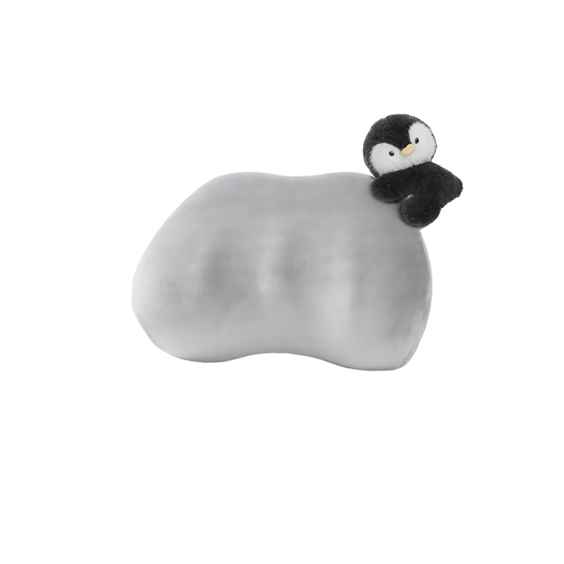 Appui-tête minimaliste en mousse à mémoire de forme avec autocollant pingouin gris