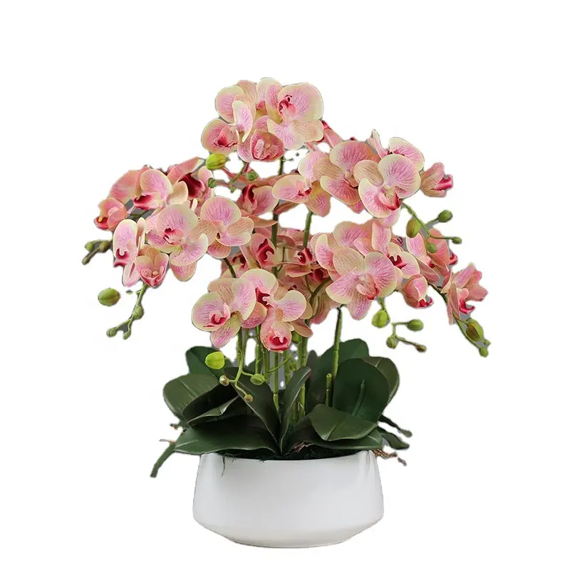 Flores decorativas de plástico, flores artificiais de 43cm com pote orquídeas brancas