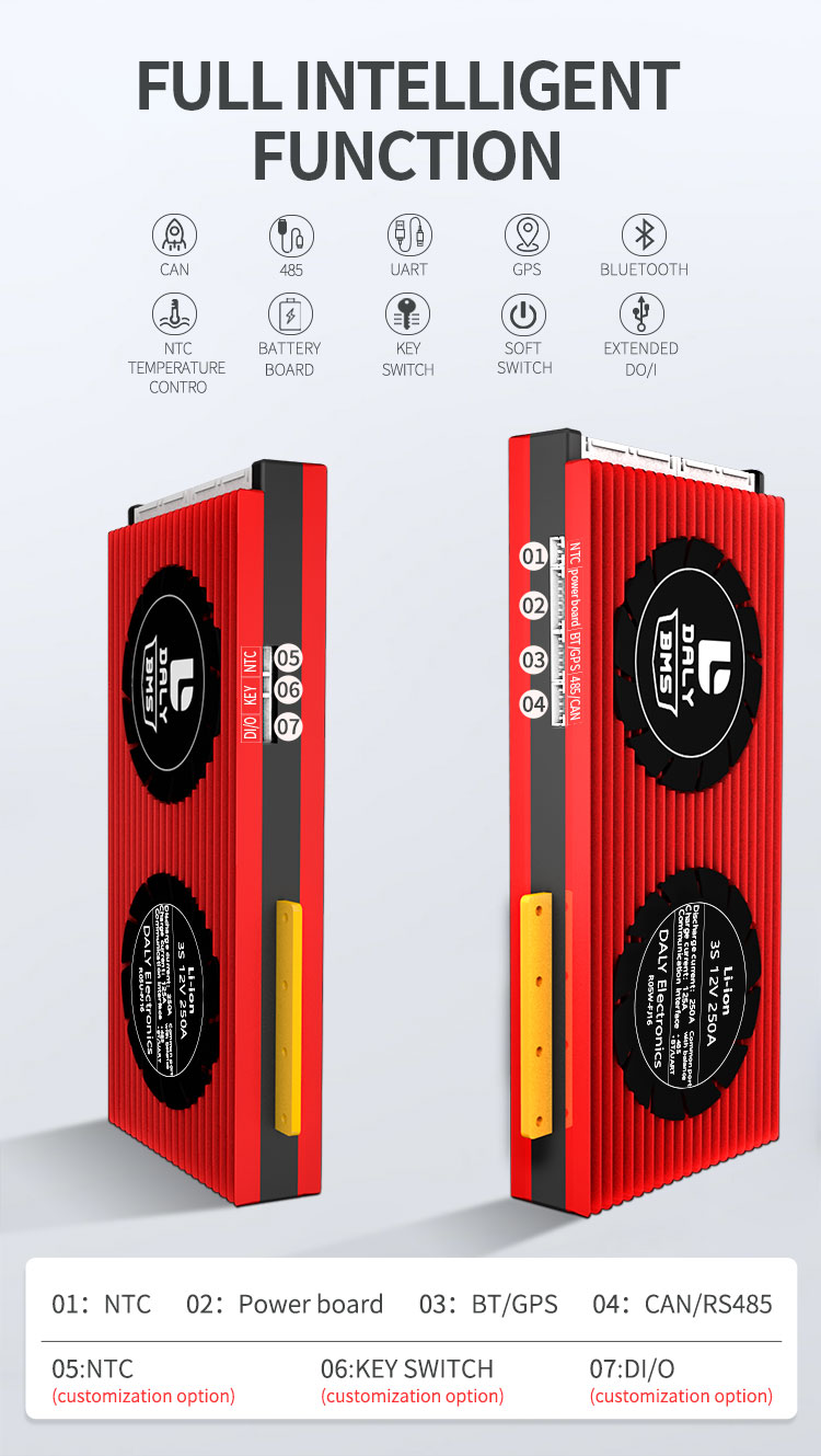 Daly 13s 14s 15s 16s 48v Lithium battery bms board 100a 200a 250a 16s smart bms 100amp 48v 16s smart bms lifepo4