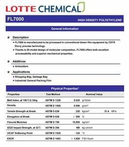价格优惠原始HDPE颗粒高密度聚乙烯乐天FL7000 Hdpe薄膜包装塑料原料 - Product Image 2