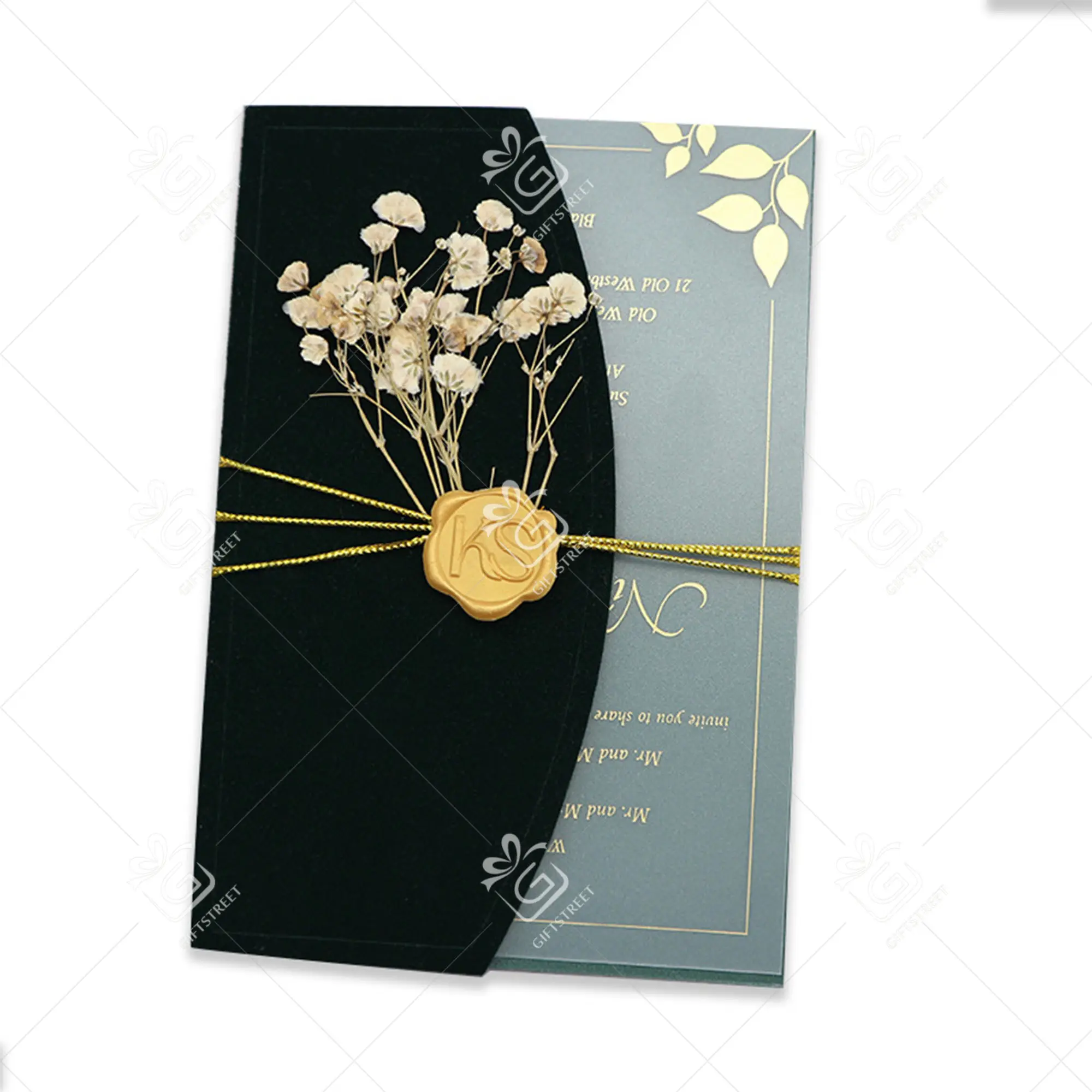 Convite personalizado do casamento do envelope de veludo cartão acrílico elegante com convites luxuosos do aniversário do cartão Foiling do ouro