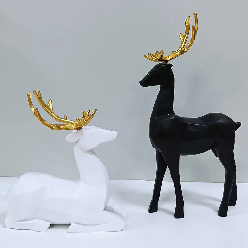 Origami nordique en résine, statue de cerf assis, Figurines de renne, ornements de salon, TV, armoire à vin, décoration de la maison, cadeaux (une paire)