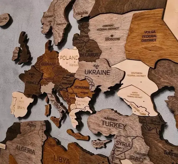 Carte du monde 3D Carte murale en bois Carte du monde en bois Voyage Push Pin
