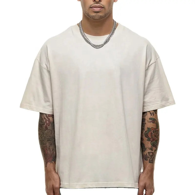 300Gsm Luxe Zwaargewicht Aangepaste Grafische Zeefdruk Streetwear Oversized Katoenen T-Shirt Heren Korte Mouw Blanco T-Shirt