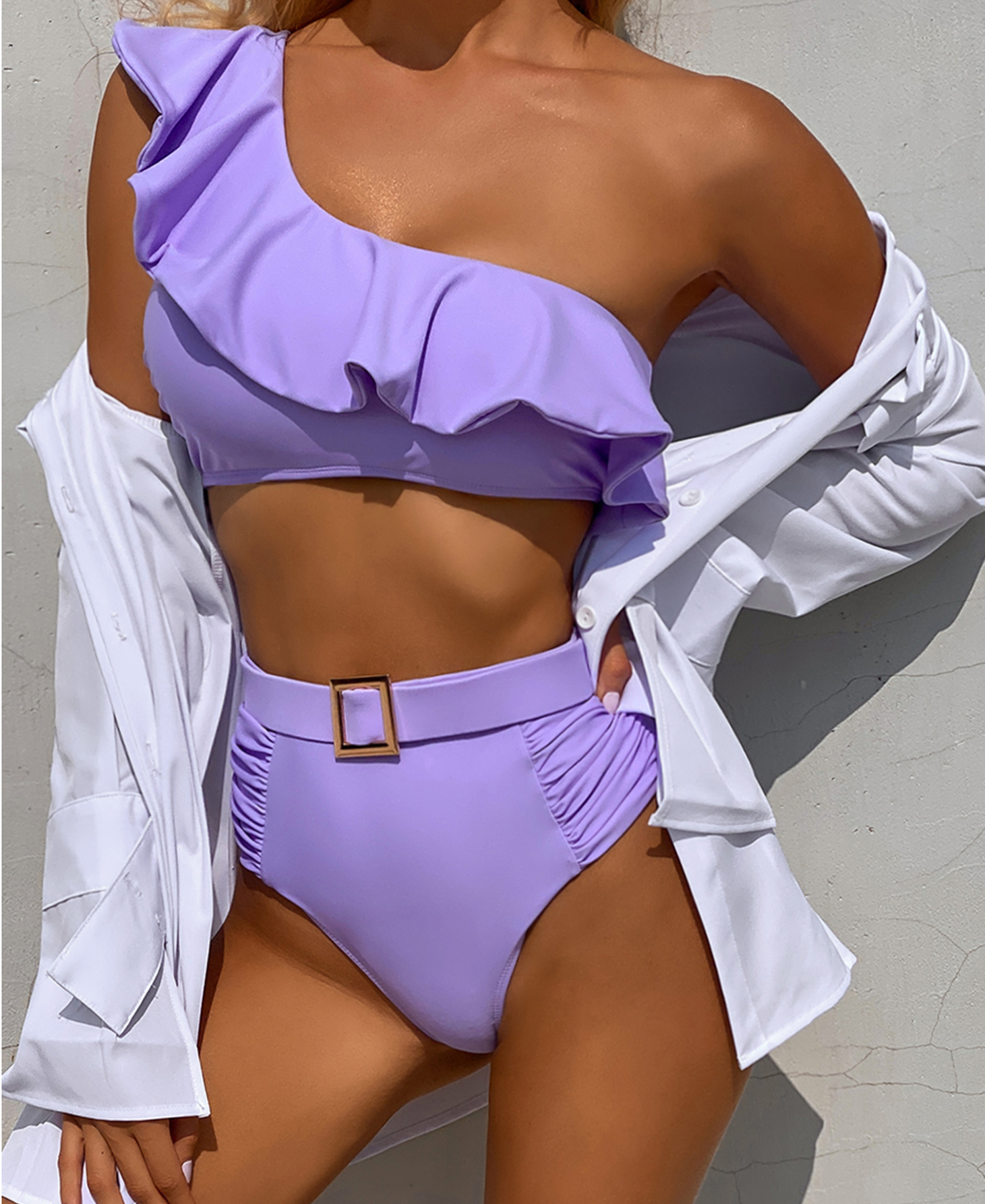 Purple one shoulder ruffle