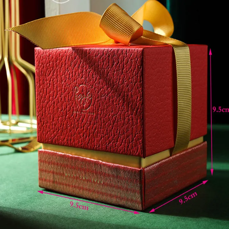 Çevre dostu biyobozunur sert karton kırmızı düğün iyilik nedime kağıt hediye kurdelalı kutu