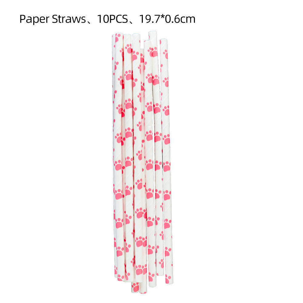 SKU-05-paper straw 10 pcs Pink Dog Claw