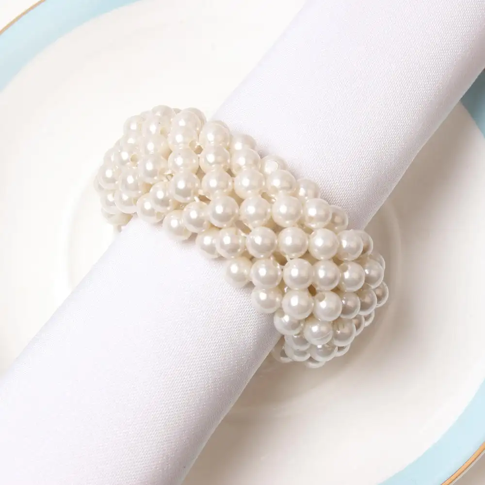 Wholesale Factory Price Simple Elegant Wedding Party Table Decoration Napkin Buckle Pearl Woven Napkin Rings