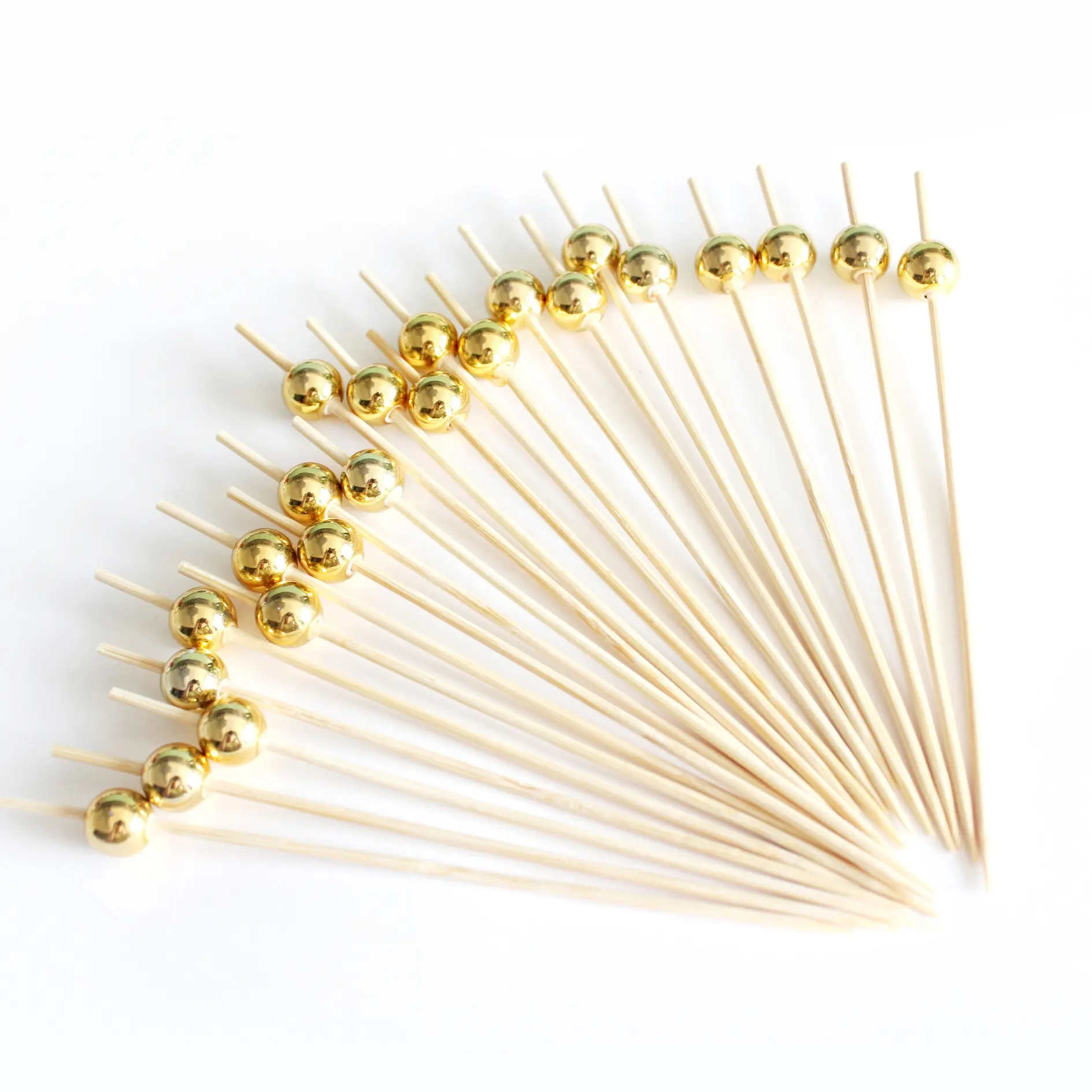 Jimao 100pcs Gold Pearl Cocktail Skewers 4.7" Long Disposable Bamboo Toothpicks Silver Pearl Food Picks Decorative Appetizer