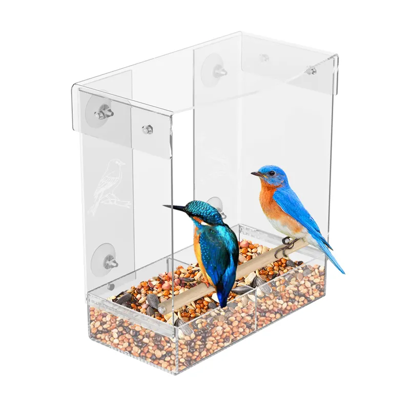 Mangeoire à oiseaux sauvages à fenêtre transparente avec ventouse forte maison d'oiseau plateau à graines amovible coulissant avec aimants pour tenir