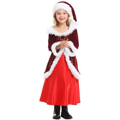 Vestido de Navidad para niña, disfraz de señora Claus, rojo, sombrero, ecoparty